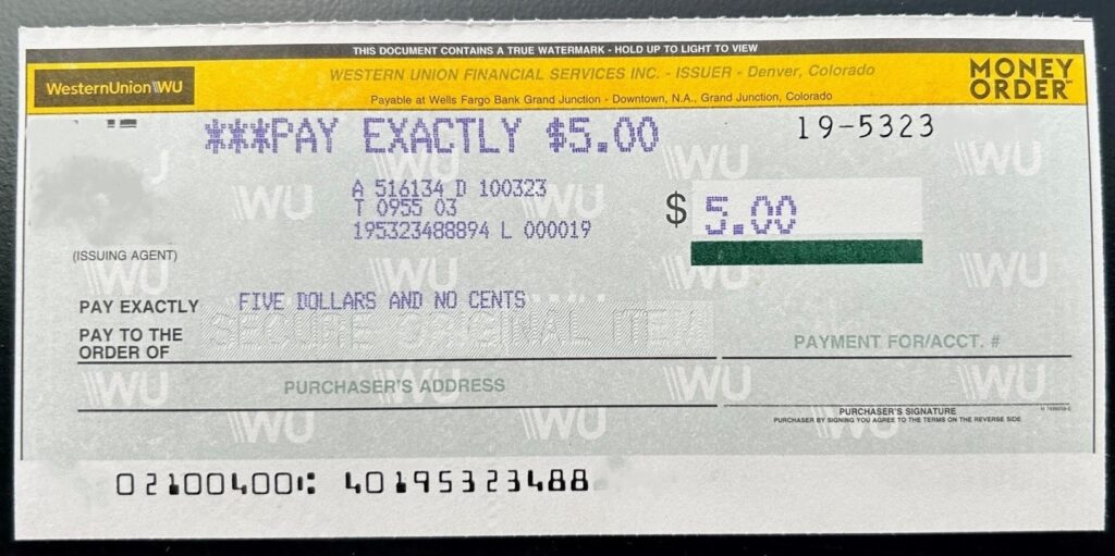 Money Order - Western Union Financial Services